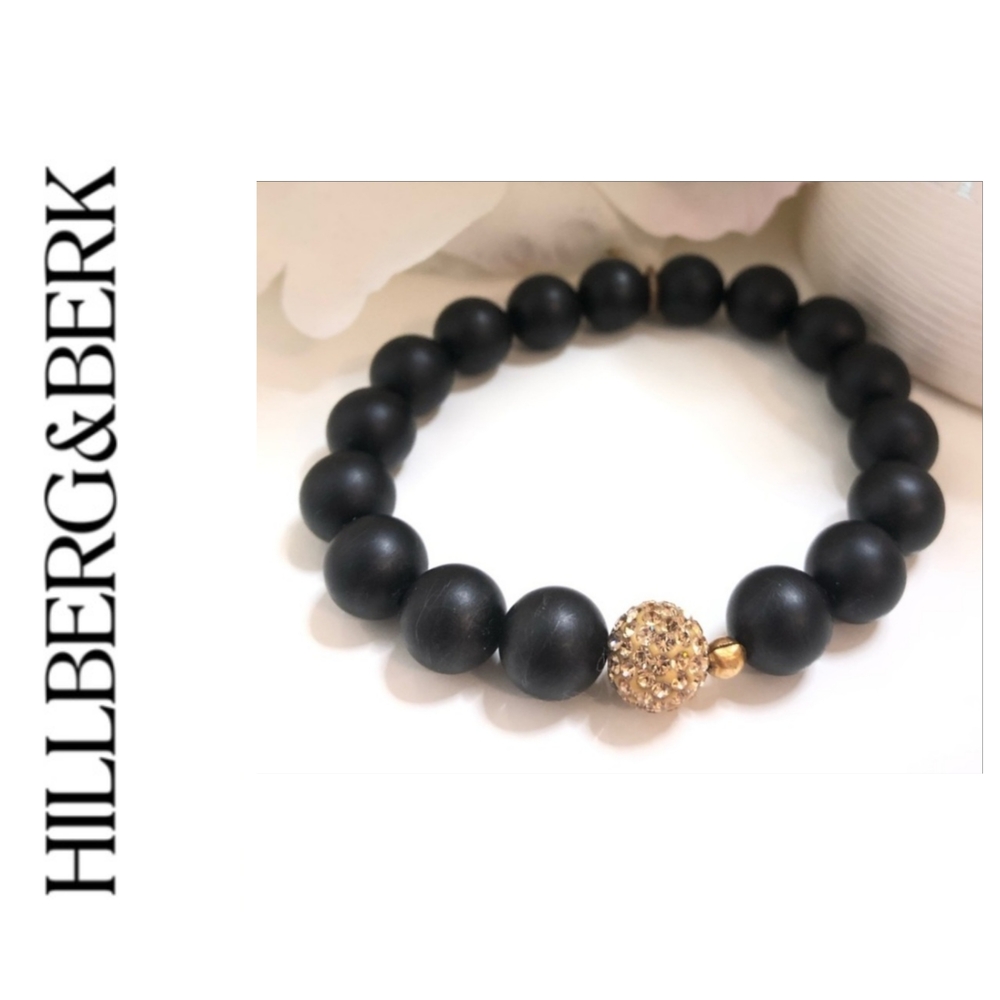 Rare & Retired Hillberg&Berk Onyx With Gold Sparkle Ball Bracelet.